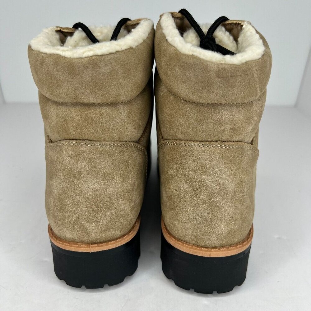 Yoki Womens Tan Sherpa Lined Ankle Lace Up Suede Size 8.5 Shearling Hiking Boots - Picture 5 of 9